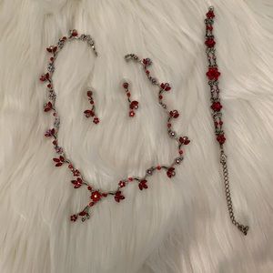 Red Jewelry set - bracelet, earrings, necklace